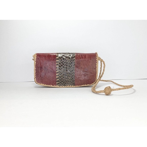 Real Python Snakeskin Burgundy Red Vintage 1970’s Handmade Shoulder Strap Bag - Picture 1 of 8